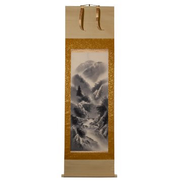 Japanisches Rollbild Kakejiku – Berglandschaft im Sumi-e-Stil 